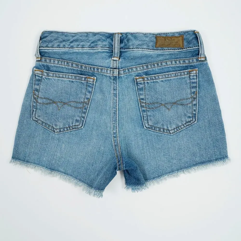 Polo Ralph Lauren Girls Denim Shorts Size M 8 Blue Frayed Hem Cotton